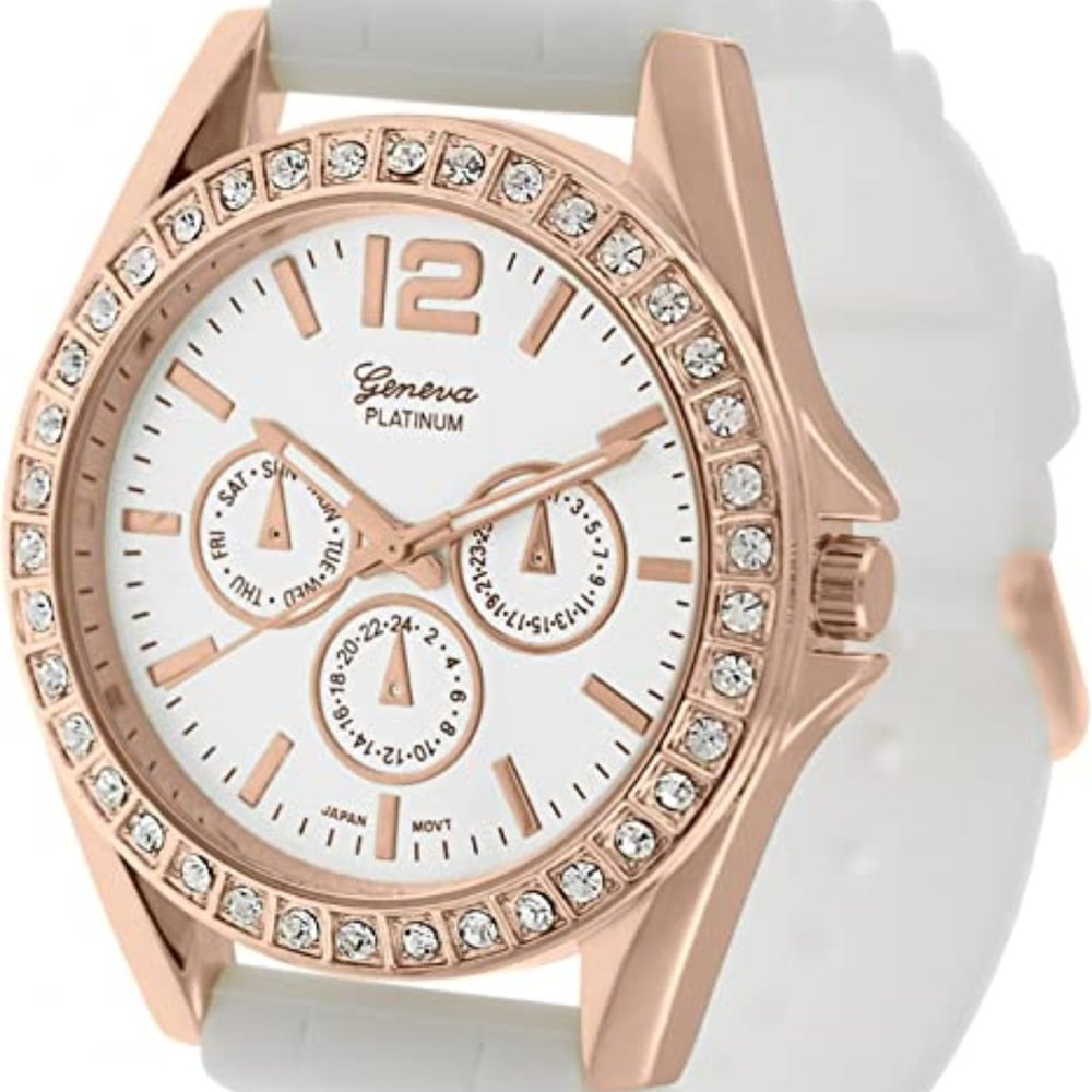 Geneva Platinum 7846 Women's Decorative Chronograph Rhinestone-accented Silicone